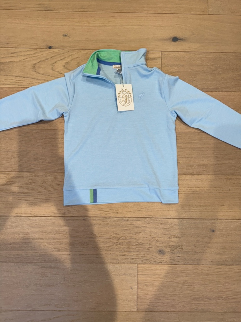 The Beaufort Bonnet Company Light Blue Kids Quarter-Zip with Green Trim